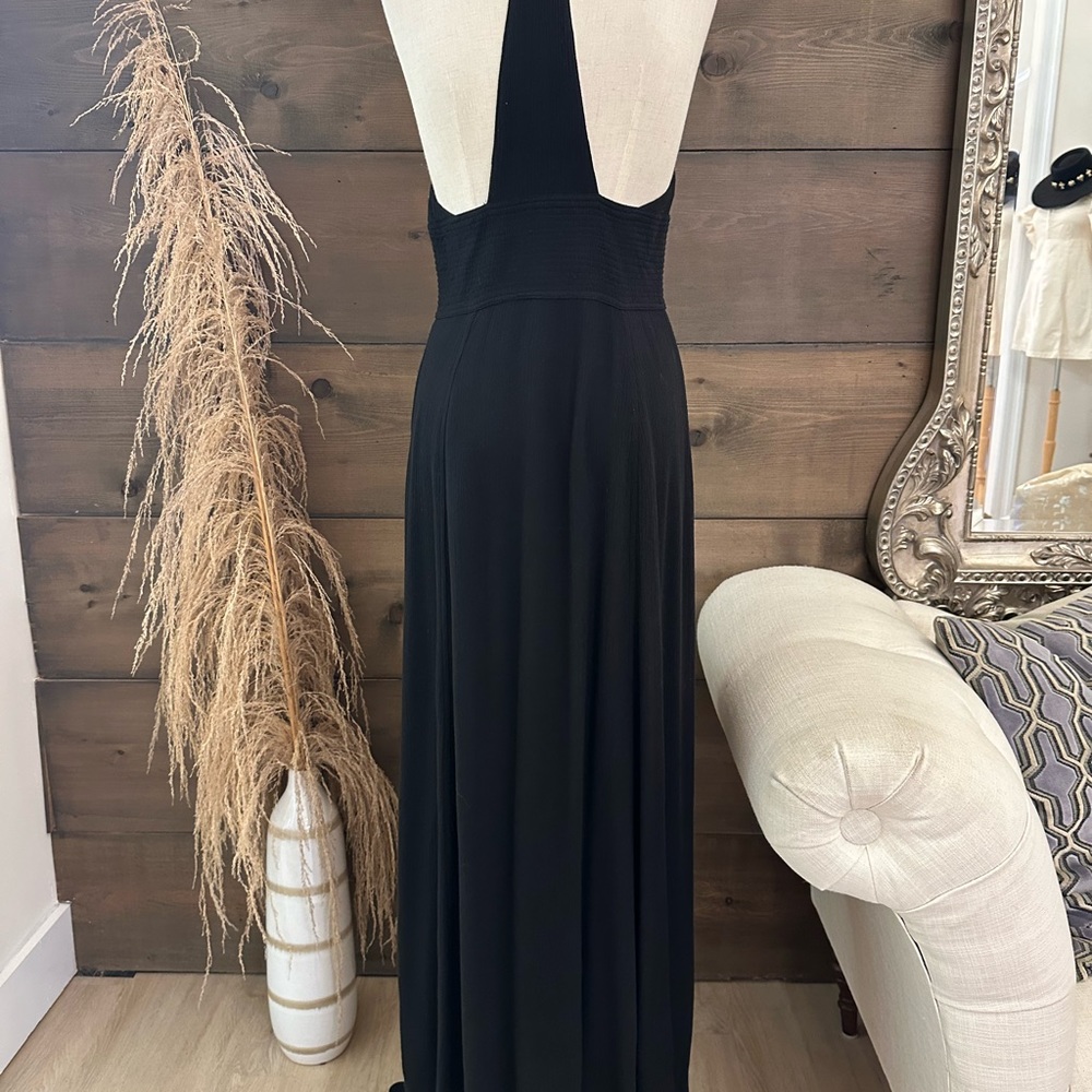Free People black racer back tank button front maxi dress - Picture 3 of 6